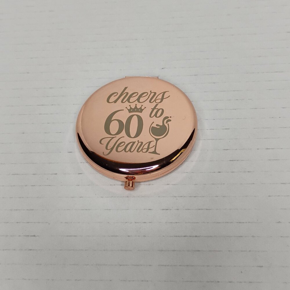 Cheers to 60 Years Mirror Compact – Rose Gold Tone – Double Mirror – New